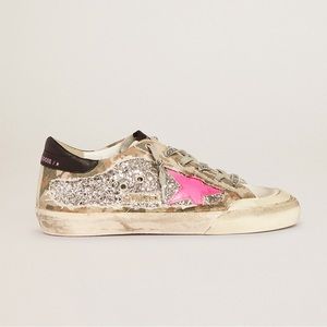 Golden Goose Super-Star sneakers in silver glitter and camouflage canvas